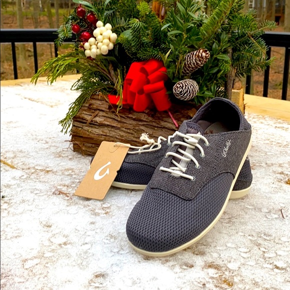 OluKai Shoes - Olukai Womens Slip sneakers Gray with white lace.